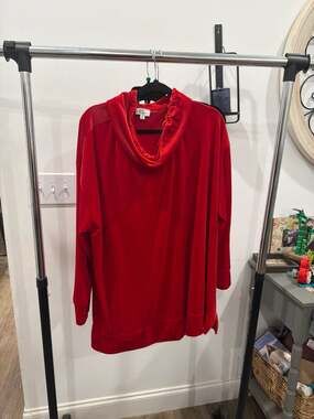 Kim Rogers Women's Plus Size 2X Red Velour Rib Cowl Neck Tunic Top